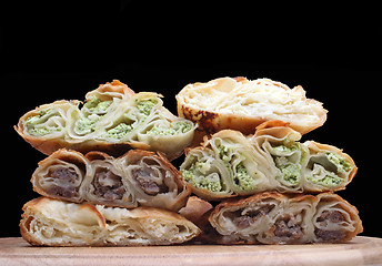 Image showing Burek (pie with meat, cheese or spinach) is traditional Balkanian meal