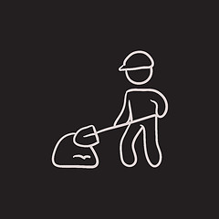 Image showing Man with shovel and hill of sand sketch icon.