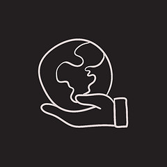 Image showing Hand holding the Earth sketch icon.