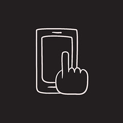 Image showing Finger pointing at smart phone sketch icon.