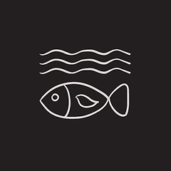 Image showing Fish under water sketch icon.