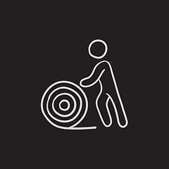 Image showing Man with wire spool sketch icon.