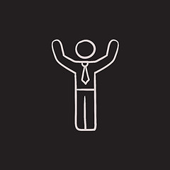 Image showing Man with raised arms sketch icon.