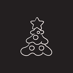 Image showing Christmas tree with decoration sketch icon.