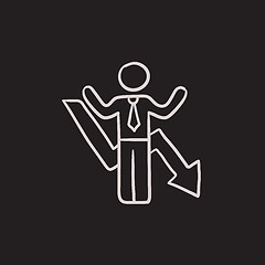 Image showing Businessman with arrow down sketch icon.