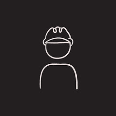 Image showing Worker wearing hard hat sketch icon.