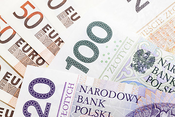 Image showing Polish zloty and euro closeup