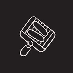 Image showing Grilled sausage on grate for barbecue sketch icon.