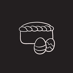 Image showing Easter cake with eggs sketch icon.