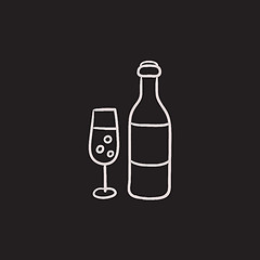 Image showing Bottle and glass of champagne sketch icon.