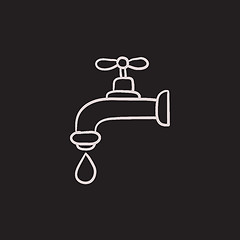 Image showing Dripping tap with drop sketch icon.