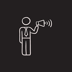 Image showing Businessman with megaphone sketch icon.