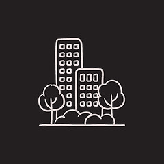 Image showing Residential building with trees sketch icon.