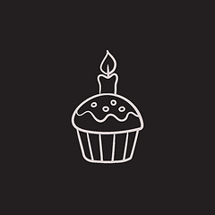 Image showing Easter cupcake with candle sketch icon.