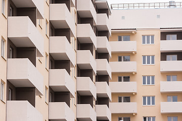 Image showing Anapa, Russia - November 16, 2016: Upper floors buildings with balconies budget