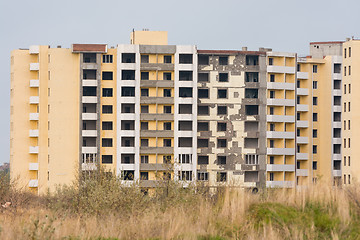 Image showing A suspended illegal construction of multi-storey residential building