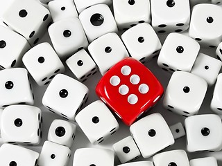 Image showing Red and white game dice