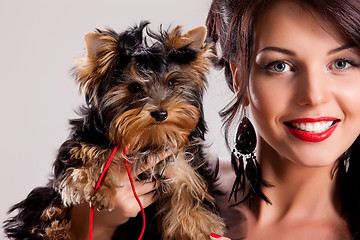 Image showing Young Woman With A Little Dog