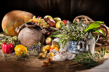 Image showing Still Life With Ceramic Jar And Fruits