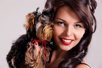 Image showing Young Woman With A Little Dog