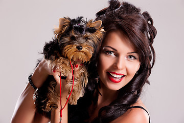 Image showing Young Woman With A Little Dog