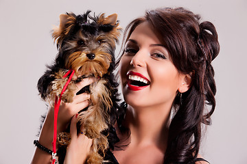 Image showing Young Woman With A Little Dog