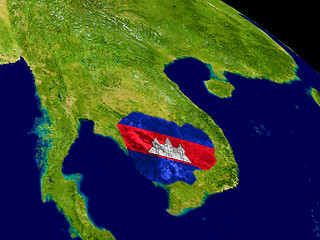 Image showing Cambodia with flag on Earth