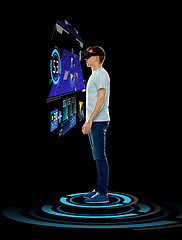 Image showing happy man in virtual reality headset or 3d glasses