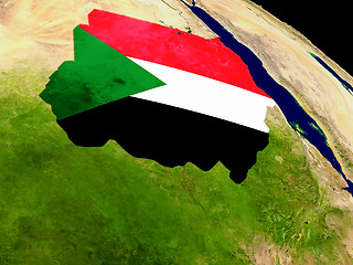 Image showing Sudan with flag on Earth