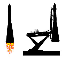 Image showing Silhouette space ship before the launch into orbit.