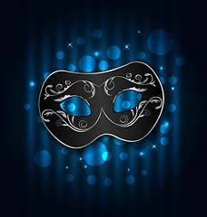 Image showing Carnival or theater mask on blue shimmering  background