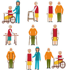 Image showing Set of Older People Disabled. Elderly People in Different Situations with Caregivers