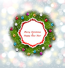 Image showing Celebration Card with Christmas Wreath and Balls