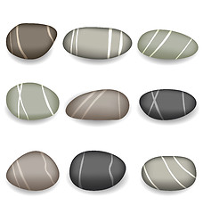 Image showing Set sea pebbles with shadows on white background