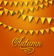 Image showing Autumn Bright Holiday Card with Hanging Bunting Pennants