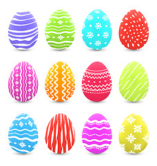 Image showing Easter many multicolored ornate eggs with shadows isolated on wh