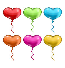 Image showing Set colorful balloons in the shape of hearts isolated on white b