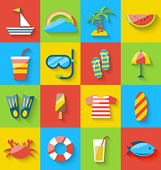 Image showing Flat icons of holiday journey, summer symbols, sea leisure, colo