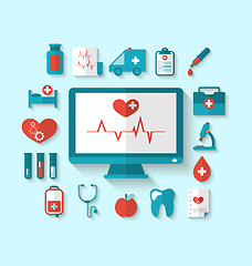 Image showing Set flat icons of objects and equipments medicine laboratory 