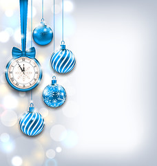 Image showing New Year Shiny Background with Clock and Glass Balls