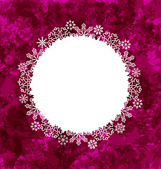 Image showing Christmas round frame made in snowflakes on grunge background