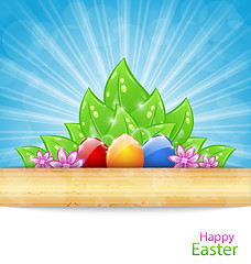 Image showing Easter Background with Eggs, Leaves, Flowers