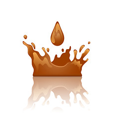 Image showing Chocolate splash crown with droplet and reflection, isolated on 