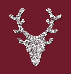 Image showing Symbol Xmas Deer head red backdrop made from white hoarfrost
