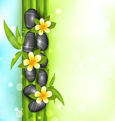 Image showing Spa therapy background with bamboo, stones and frangipani flower