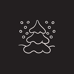 Image showing Christmas tree covered with snow sketch icon.