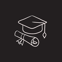 Image showing Graduation cap with paper scroll sketch icon.