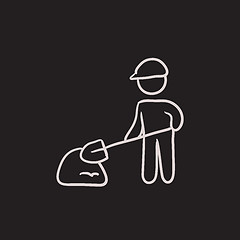 Image showing Man with shovel and hill of sand sketch icon.