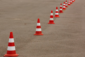 Image showing orange cones set up to direct traffic