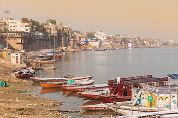 Image showing Boats and ghats, Varanasi